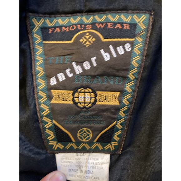 Vintage Anchor Blue Black Leather Jacket MENS LARGE *BUSTED ZIPPER - See Pics* - Picture 3 of 8
